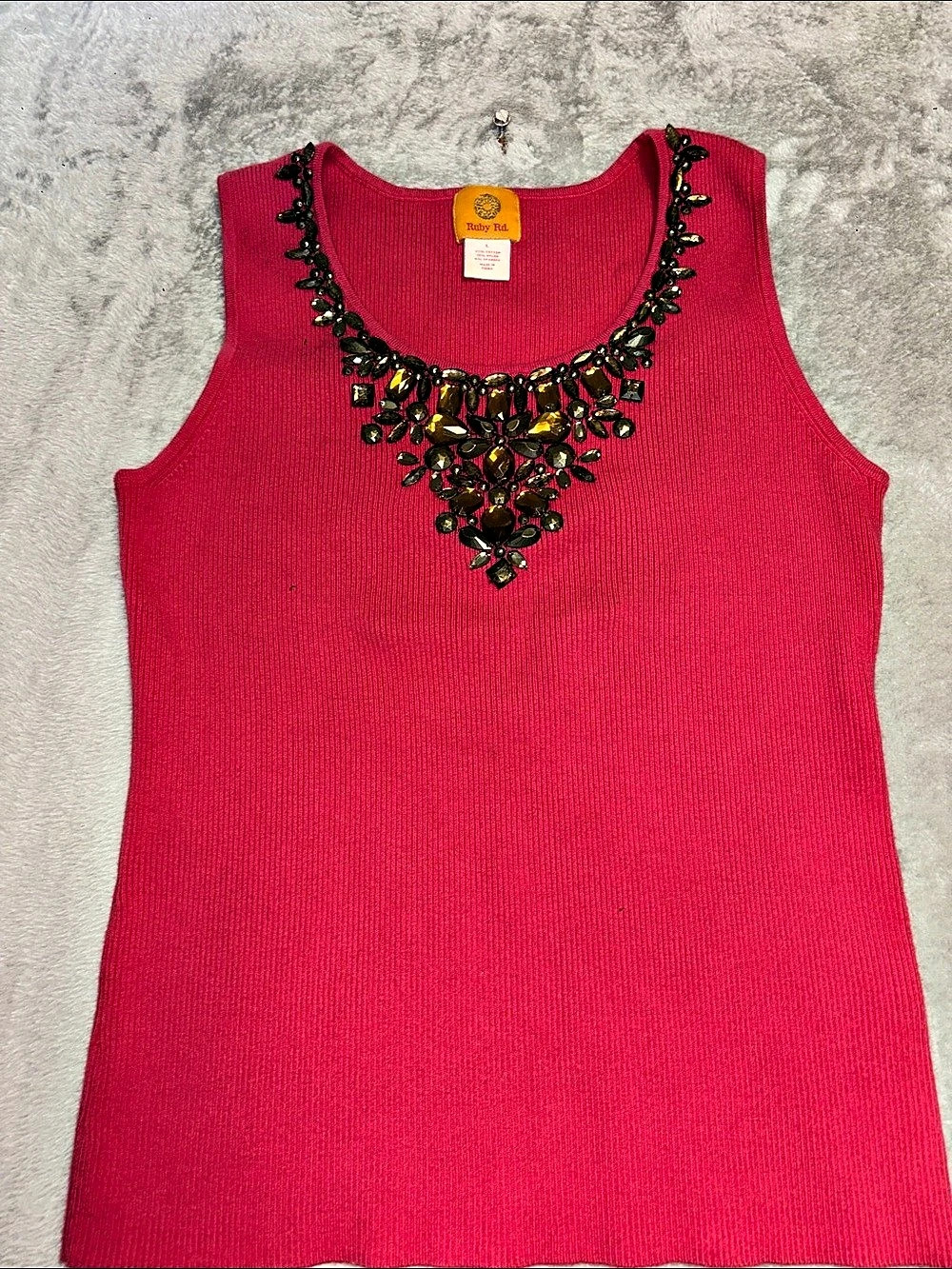 Ruby Rd. Embellished Pink Tank Top Large - Picture 2 of 5
